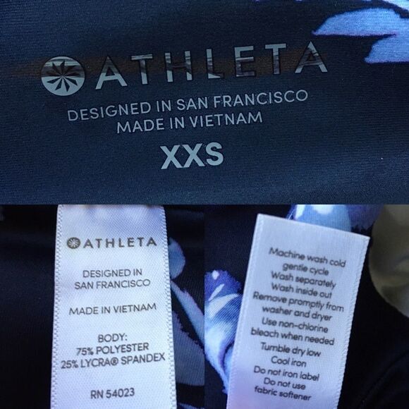 ATHLETA Water Flower Print 7/8 Yoga Gym Leggings Navy Blue XXS - Picture 5 of 6